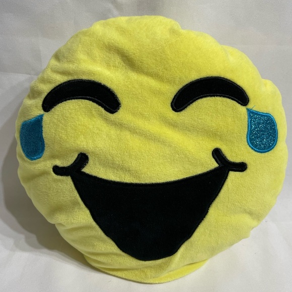 Lot of 4 12” emoji plush pillows smiley face laugh sleepy nerd cool good conditi - Picture 2 of 6